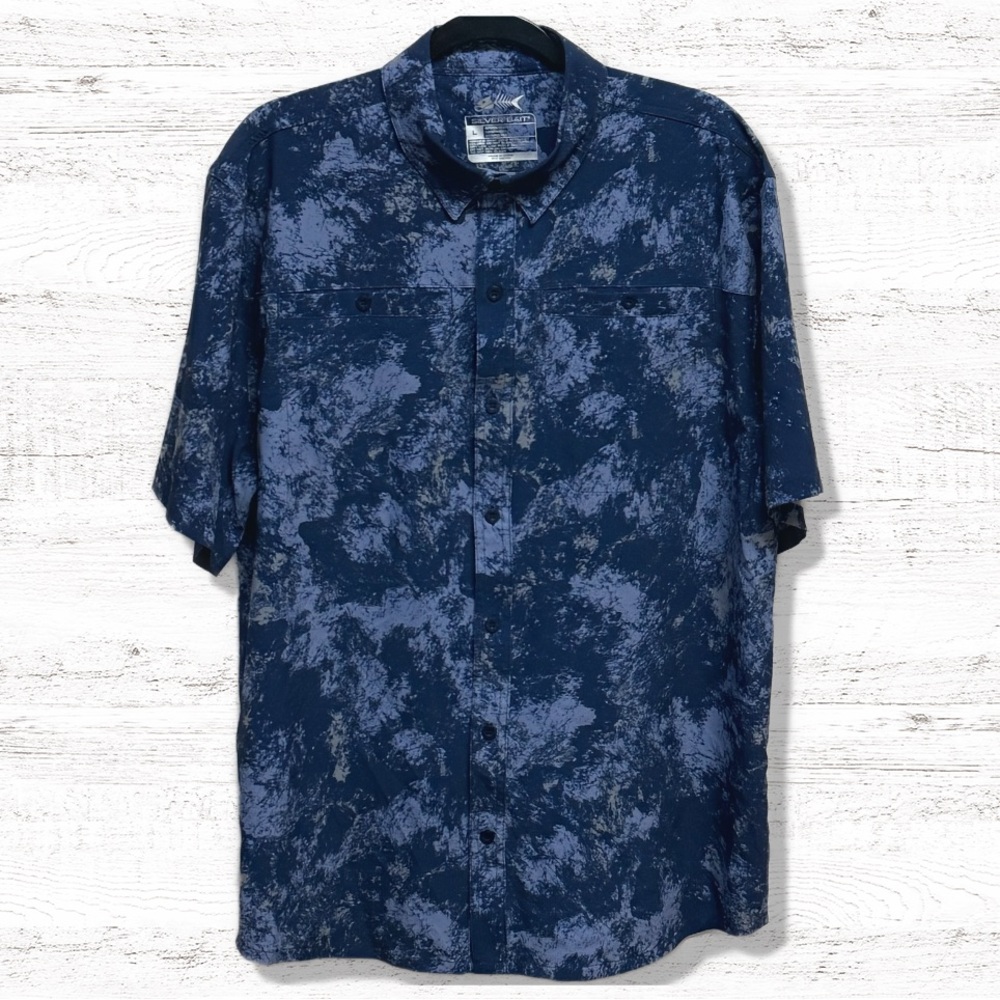 Silver Bait Fishing Men’s Blue Short Sleeve Button Down Shirt Size Large